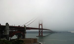 Golden Gate Bridge in fog, San Francisco, California