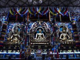 Golden Statues of Gautama Buddha,Bylakuppe,Karnataka.