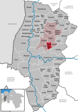 Läget för kommunen Groß Berßen i Landkreis Emsland