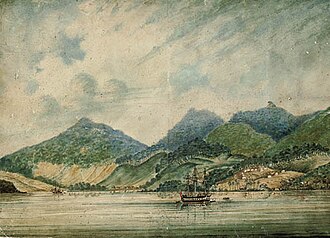 HM Troopship Apollo refitting a quarantine encampment of the 59th Regiment at Baia de Ilha Grande, Brazil, in 1849 HM Troopship Apollo refitting an encampment of the 59th Regiment CSK 2006.jpg