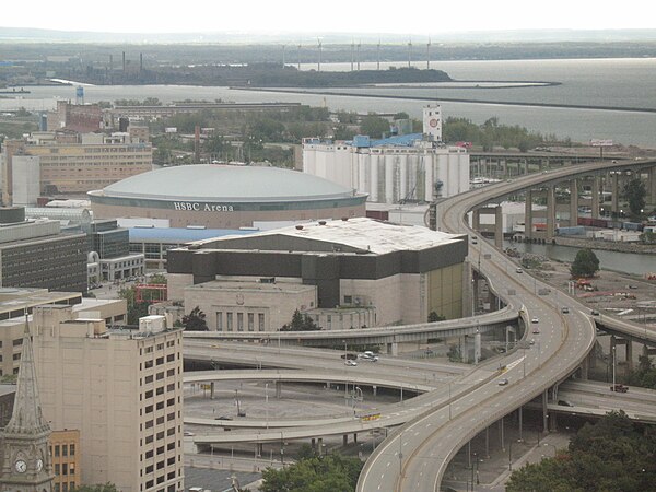 The Braves played most of their home games in the Buffalo Memorial Auditorium (dark rimmed building in front of the HSBC Arena, pictured in 2007).