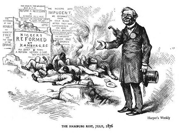 Harper's Weekly cartoon decrying the Hamburg massacre