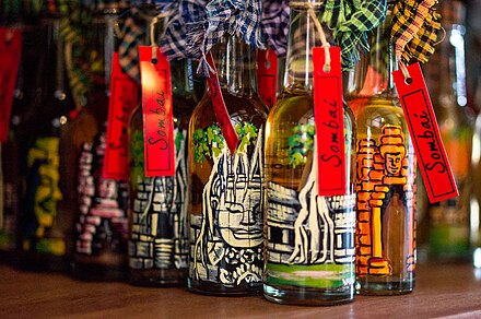 Hand-painted bottles of Sombai infused rice wine