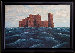 Heligoland in art, view from north, oil painting on canvas by Hermann Spurzem, dated 1938