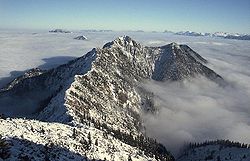 Mountain ridge in snow