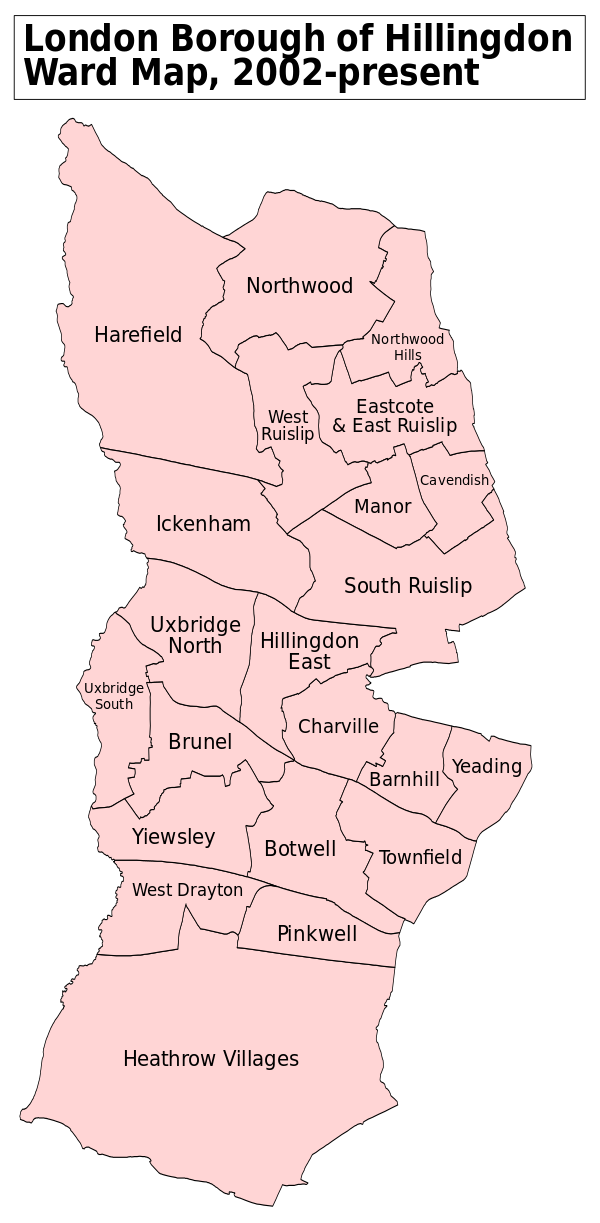 A map showing the wards of Hillingdon since 2002