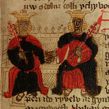 An illustration from Peniarth MS 23(f.18), Morgan and Cunedda History of the Kings (f.18) Morgan and Cunedda.jpg