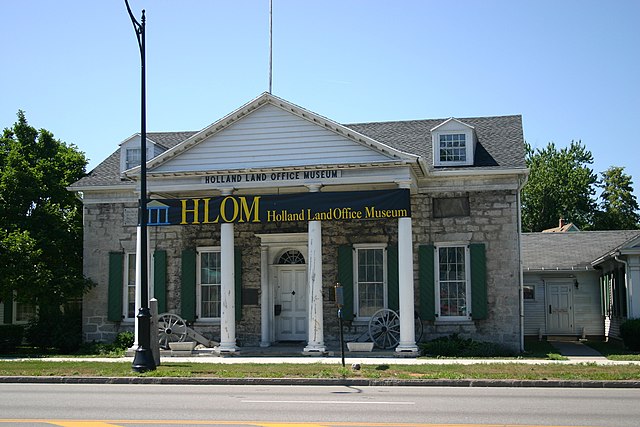 All of western New York was sold through this office of the Holland Land Company, which is now a museum.