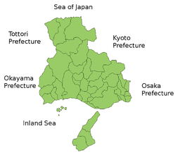 Karta över Hyōgo prefektur.