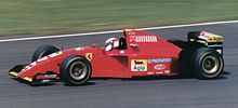 Photo de Jean Alesi au volant de sa Ferrari lors du Grand Prix de Grande-Bretagne.