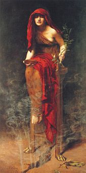 Priestess of Delphi (1891) by John Collier. The Delphic imperative to "know thyself" governs Hegel's entire philosophy of spirit. John Collier - Priestess of Delphi.jpg