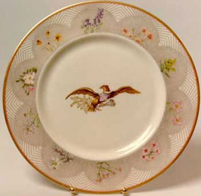 The Lyndon Johnson state china service features American wildflowers and was manufactured in the United States by Castleton China. It was selected by 