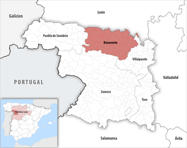 Die Lage des Gerichtsbezirk Benavente in der Provinz Zamora