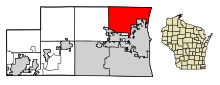 Kenosha County Wisconsin Sisällytetyt ja rekisteröimättömät alueet Somers Highlighted.svg