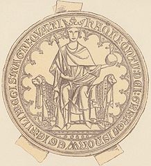 Seal of Haakon as King (obverse), in known use 1305–18 (Norwegian coat of arms on reverse).
