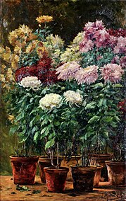 Chrysanthèmes, 1885-1930 (huile sur toile ; Inv. musée de la Vie wallonne no MVW-5063778 ; 126 × 80 cm), Liège, musée de la Vie wallonne.