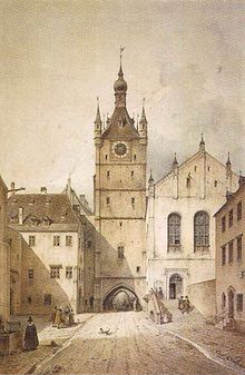 Talburgtor with Old Town Hall, Carl August Lebschee, 1853 Leb 26a.jpg