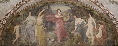 Lyric Poetry, painted by Henry Oliver Walker (Thomas Jefferson Building, Washington D.C.).Simonides calls painting silent poetry and poetry painting that speaks — Plutarch.