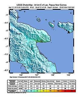 Эпицентр землетрясения в восточной части Новой Гвинеи 17 апреля 2010 года (Снимок USGS)