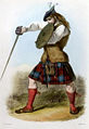 Războinicul clanului MacLachlan cu coș și placă Claymore - bolnav.  din McIan, RR (1845), The Clans of the Scottish Highlands