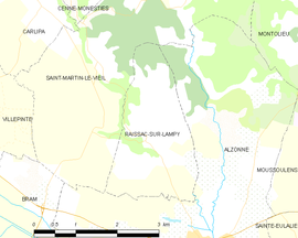 Mapa obce Raissac-sur-Lampy