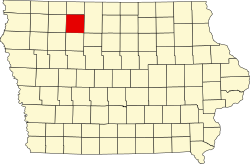 map of Iowa highlighting Palo Alto County