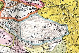 3 regiones del Tibet en 1415, según un mapa alemán de 1935 (particularidad, el Ngari Korsum está anotado Mary-Ul)