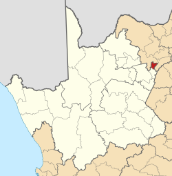Kaart van Suid-Afrika wat Phokwane in Noord-Kaap aandui