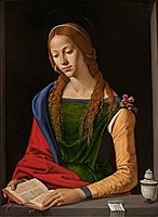 Mecdelli Meryem gibi giyinmiş bir kadının portresi.  TAMAM.  1493. Ahşap, tempera.  Palazzo Barberini Ulusal Galerisi, Roma