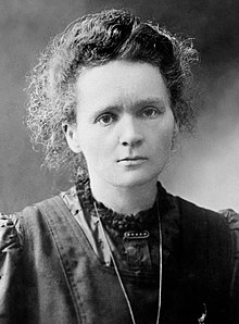 Marie Curie (1867-1934), pioneering research into radioactivity Marie Curie c. 1898 (cropped).jpg