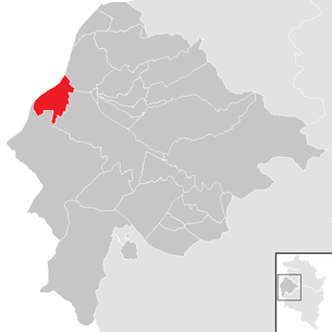Расположение муниципалитета Майнинген (Форарльберг) в районе Фельдкирх (кликабельная карта)