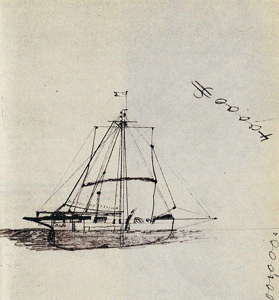 Sketch of the Mignonette by Tom Dudley from R v Dudley and Stephens