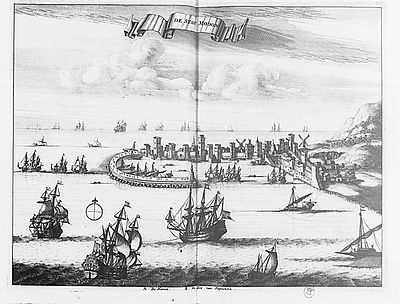 VIew of the fortress and harbour of Modon in 1688