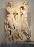 « Stèle de l'Ilissos ou du chasseur », 340, attribuée à l'atelier de Scopas. Marbre, H. 1,68 m. MNArch, Athènes