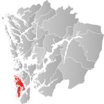 Mapa do condado de Hordaland com Bømlo em destaque.