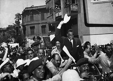 Egyptian president Gamal Abdel Nasser returns to cheering crowds in Cairo after announcing the nationalization of the Suez Canal Company, August 1956.