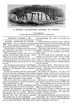 Decorated "NATURE" as title, with scientific text below