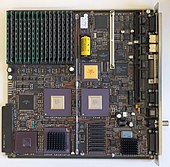 Motherboard of the NeXTcube from 1990 having a Motorola 68040 (25 MHz) and a digital signal processor Motorola 56001 with 25 MHz which was directly accessible via an interface. NeXTcube motherboard.jpg