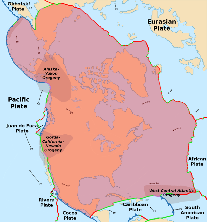 Map of the North American Tectonic Plates