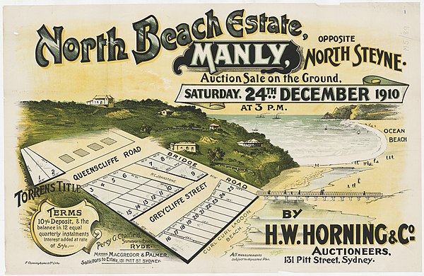 North Beach Estate, Manly, 1910, H. W. Horning, subdivision plan