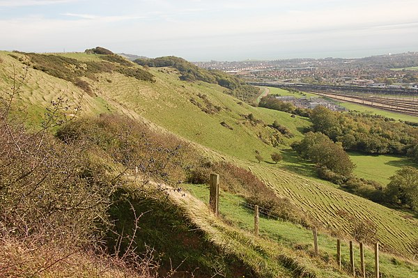 The North Downs near the entrance to the Channel Tunnel in Folkestone