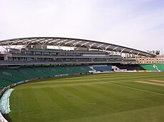 The JM Finn Stand at the Vauxhall End of the ground OCS Stand from the Bedser Stand at the Oval.JPG