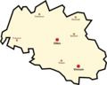 Stadsdelen (rood) en gehuchten (Bauerschaften; oranje) in de gemeente