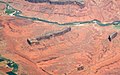 Parriott Mesa centered in this aerial view. Colorado River at top, Convent Mesa to far right, and The Rectory at bottom