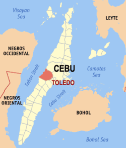 Map of Cebu with Toledo highlighted