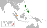 Mapa označující umístění Filipín a Singapuru