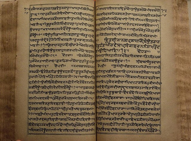 Photograph of folios written in laṛīvāră (scriptio continua) Gurmukhī script