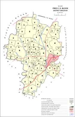 Location of Piro block in Bhojpur District