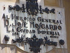 Hommage de la ville de Tolède au défenseur de l'Alcazar, 1941. Cette plaque a été retirée.