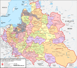 Voivodeships van Polen in 1619.